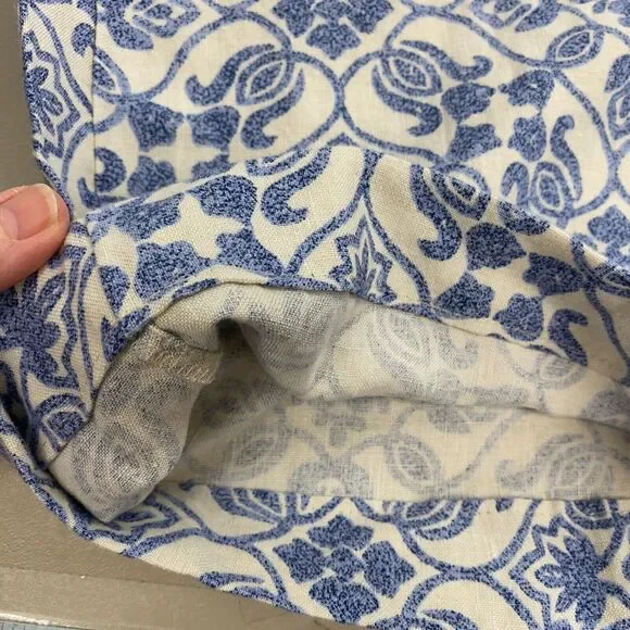 Soft Surroundings 100% Linen Pants Womens Medium Wide Leg Crop Blue Floral 31x26 - Picture 5 of 13